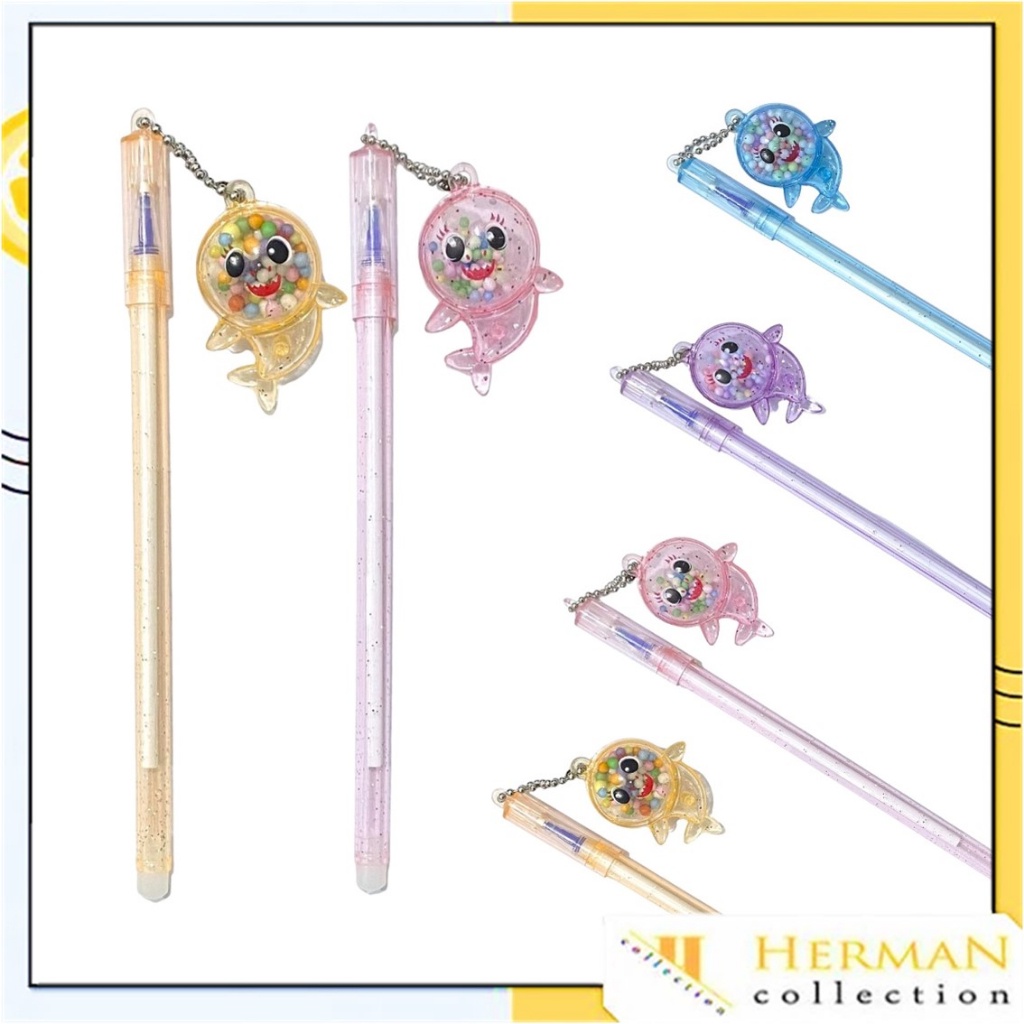 

HC Pena Glitter Shark Pulpen Gantung pom-pom Karakter Hiu Blue Ink Gel Bisa di Hapus Bolpen warna warni bola salju Cute Alat Tulis Sekolah Kantor Souvenir