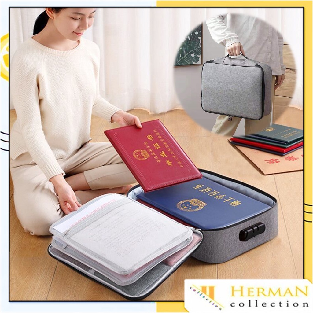 HC Tas Penyimpanan Dokumen 3 Layer Storage Bag Sertifikat File Tempat Dokumen Penting Tas