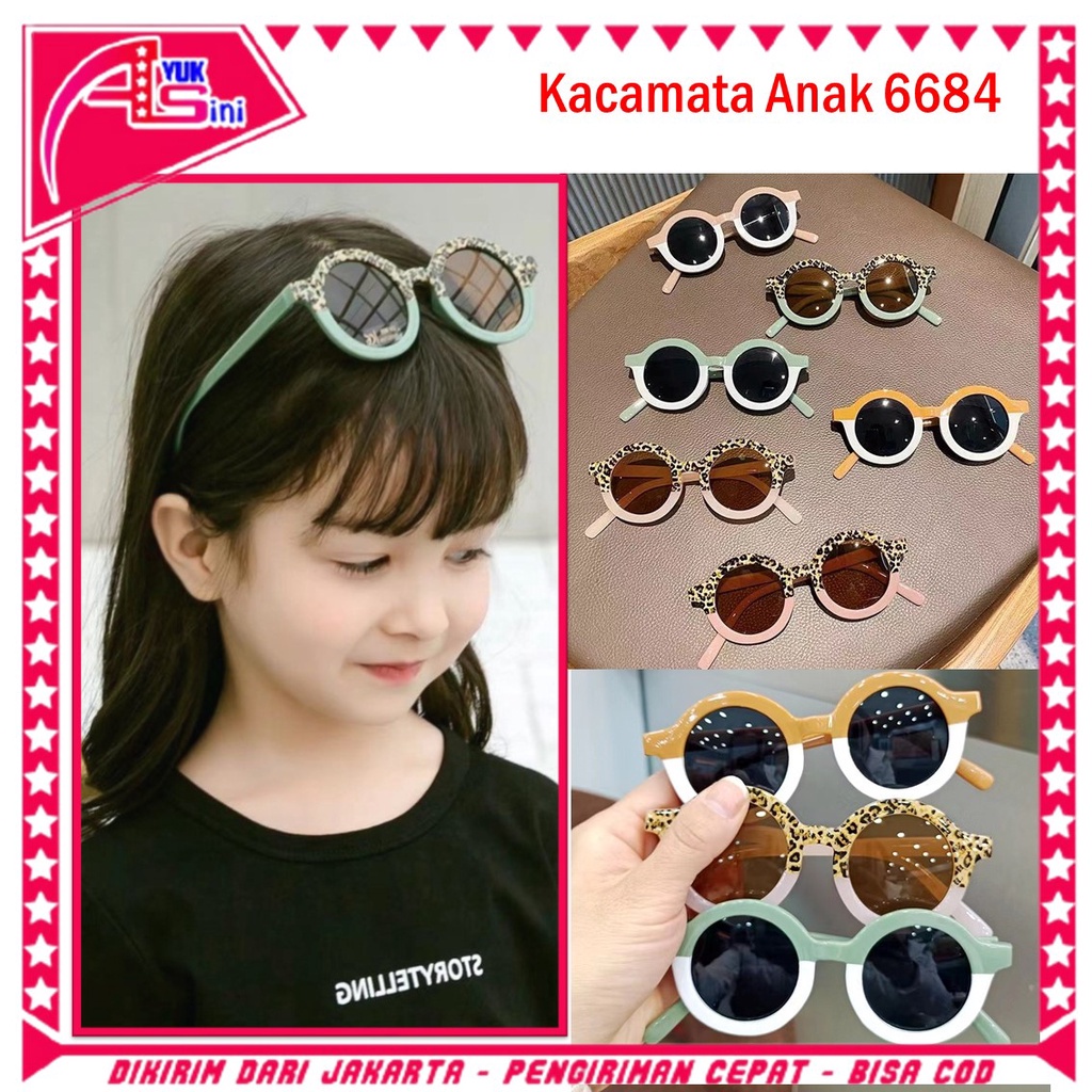 AS Kacamata Anak Perempuan Bulat Leopard Korea Fashion Lucu 6683 Kaca Mata Laki Laki Hitam Gradasi M