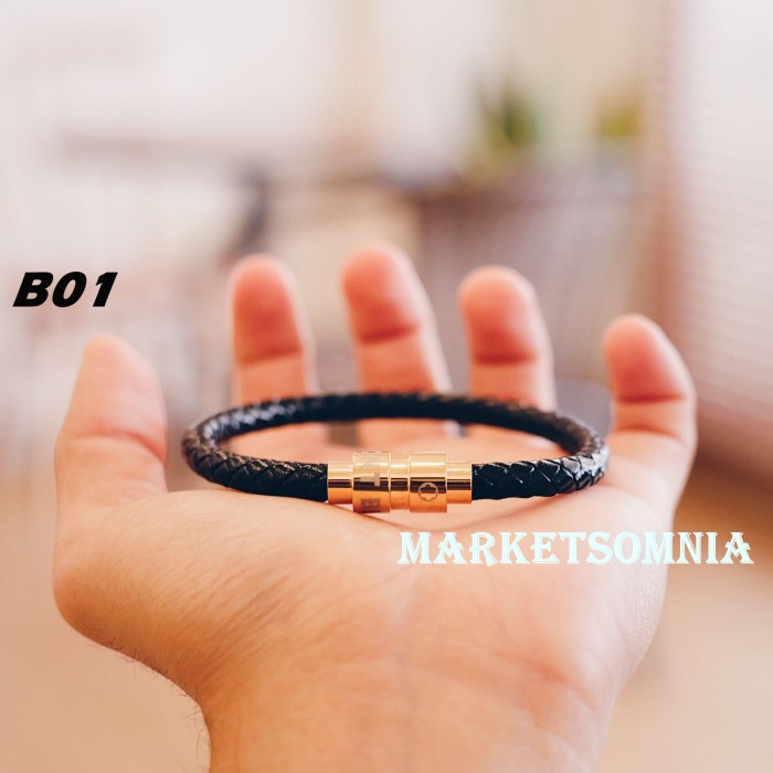 Gelang - Gelang Tangan Cowok Pria Leather Kulit Bracelet Titanium Mb Rolex