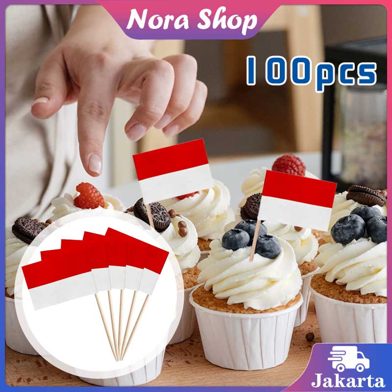 100pcs Tusuk Gigi Bendera Indonesia Bendera Burger Merah Putih Hiasan Kue Tusuk Bendera