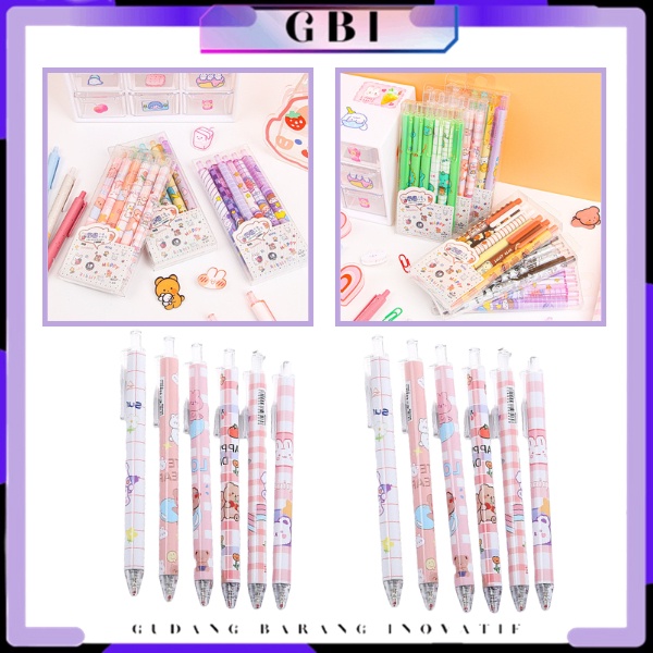 

GBI Pena Aesthetic Pulpen Gel 0.5mm 6Pcs Pen Bolpoin Tinta Gel Cair Model Cetekan Isi 6 Pcs