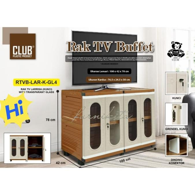 BUFFET TV PLASTIK CLUB MEJA TV SERBAGUNA RTVB KACA / LEMARI PLASTIK