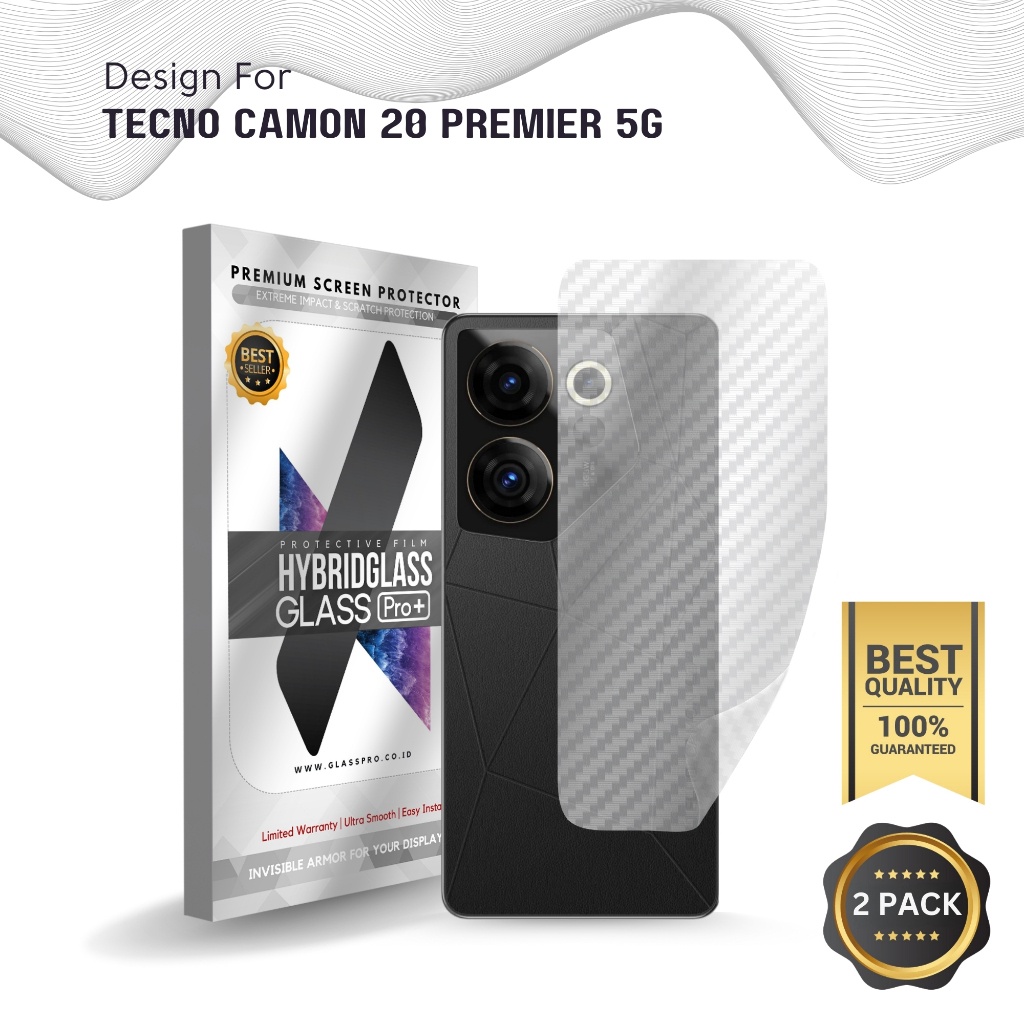 Fiber Guard Screen Protector Tecno CAMON 20 Premier 5G Back, 3D Anti Gores Belakang Premium, Carbon 