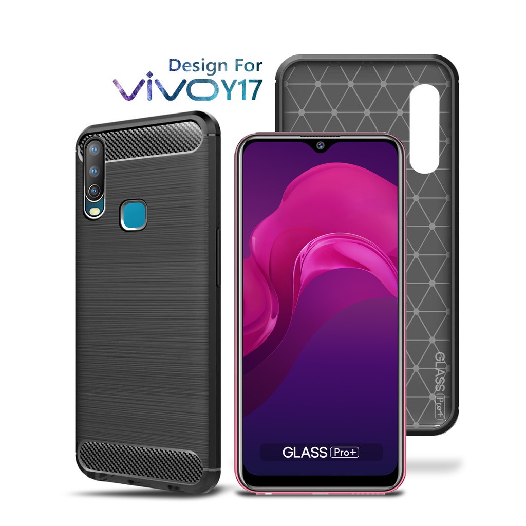 Glass Pro Premium Carbon Case Vivo Y17 Black - Soft Case