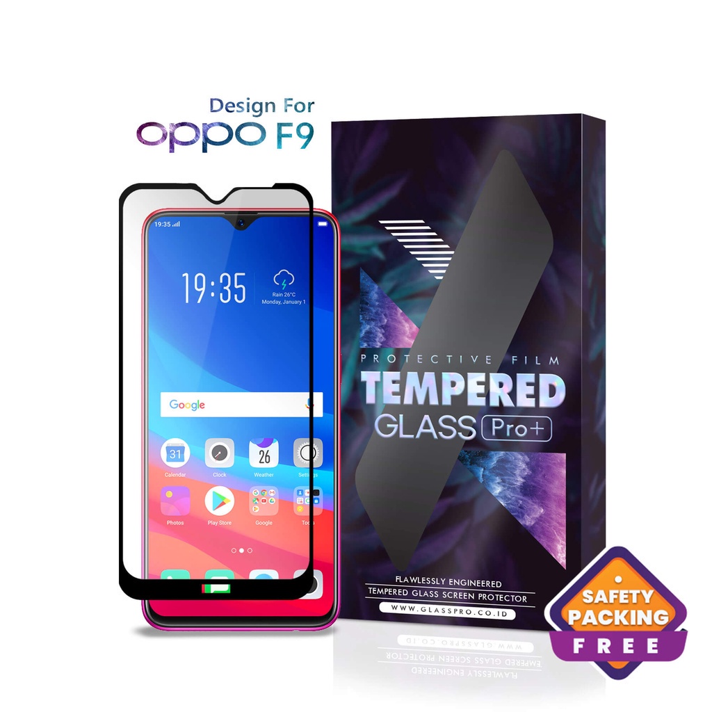 Glass Pro Tempered Glass Oppo F9 Full Cover - Premium
