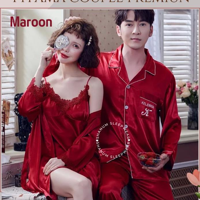 Set Piyama Kimono Lingerie Couple Satin Silk /Piyama Couple/Baju Tidur Couple/Piyama/Piyama Wanita/P