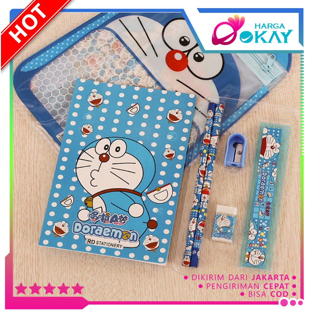 

HO Stationery Set 6 in 1 Free Bag Alat Tulis Anak Sekolah Buku Pulpen Penghapus Pengaris