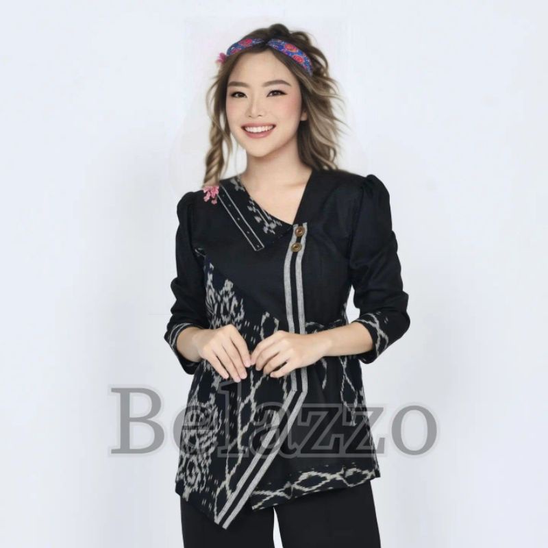 Baju Atasan Blouse Batik Tenun Etnik Troso Jepara Wanita - Baju Tenun Wanita Modern - Kemeja Kerja B