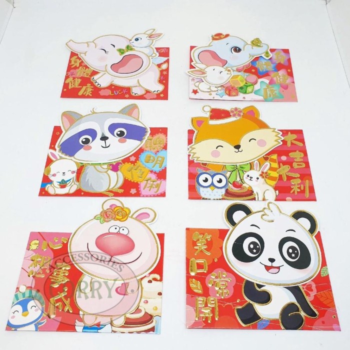 

New! Best Seller - Angpao Imlek Sio Merah Pink Biru Krem 6 PC Murah 11 Cm Limited