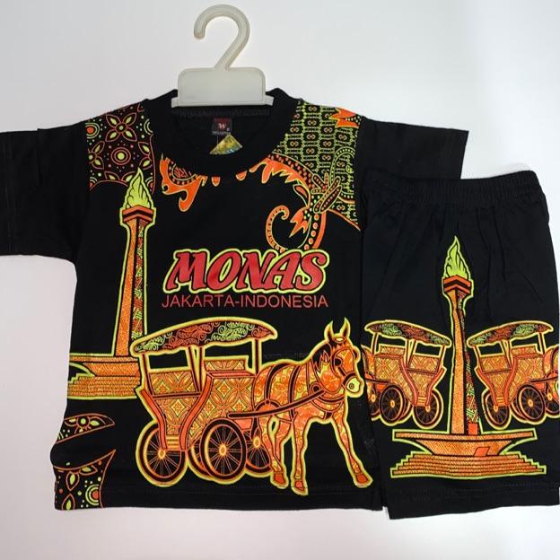 Promo - BAJU ANAK/ KAOS MONAS/ KAOS SETELAN JAKARTA MONAS BATIK/ KAOS OLEH-OLEH JAKARTA MONAS BATIK 