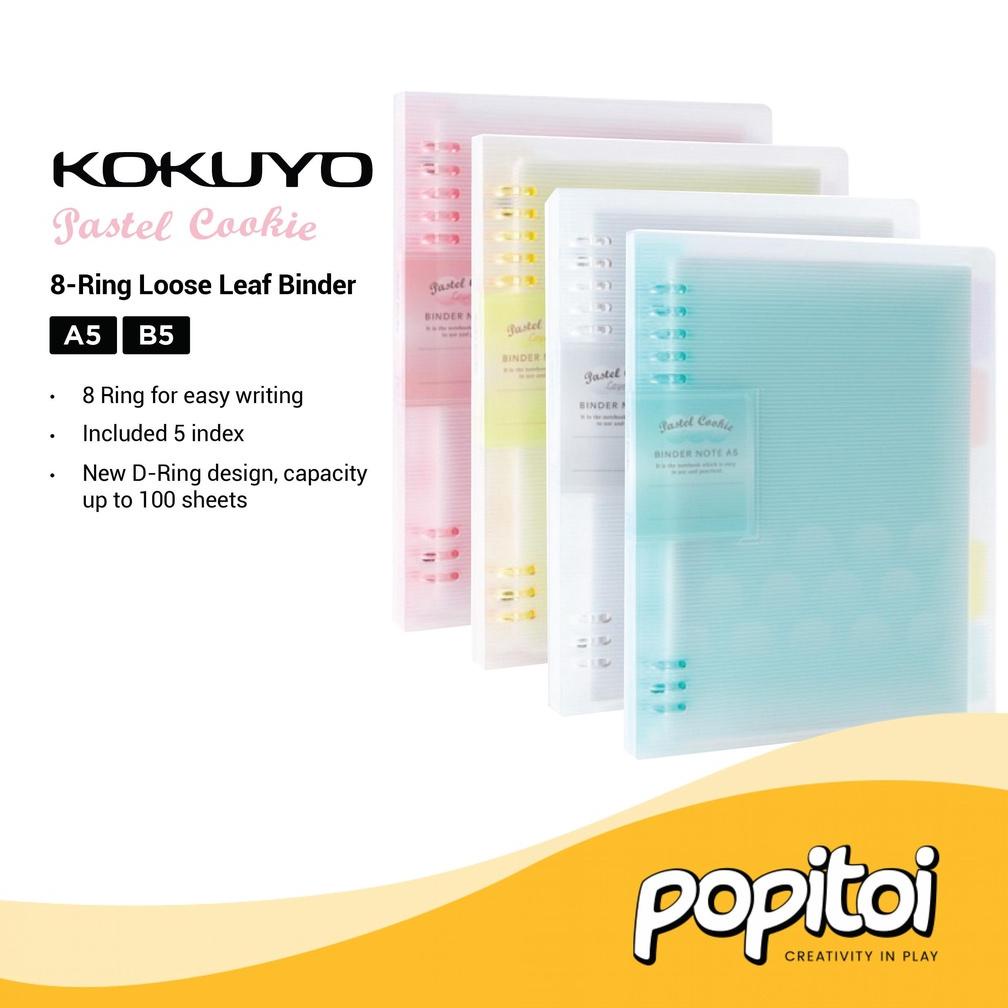 

Promo! Kokuyo Pastel Cookie 8-Ring Loose Leaf Binder with 5 Index Tabs A5 B5 Notebook Premium