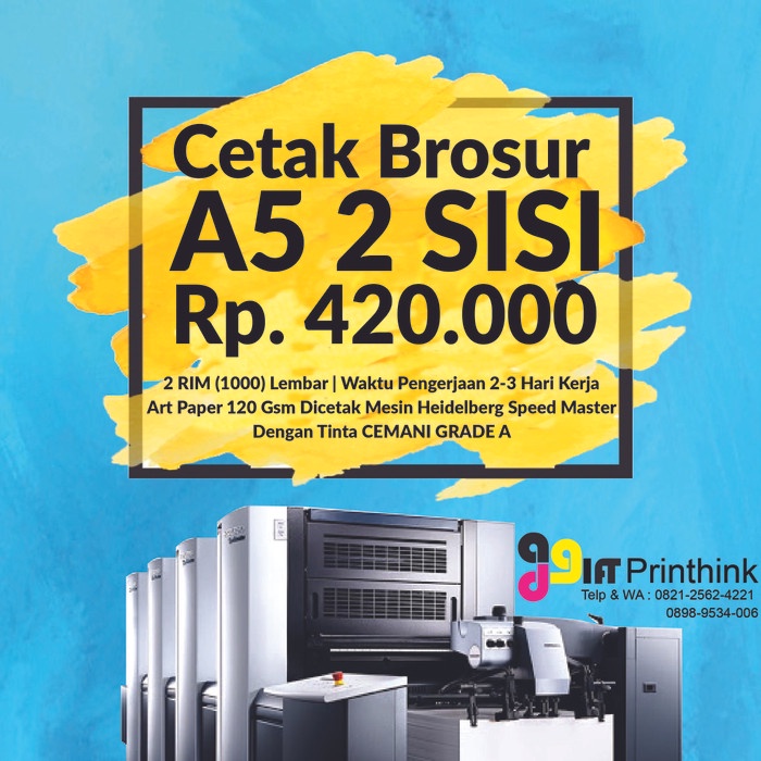 

Cetak Brosur A5 (2 Sisi) 2 rim / 1.000 lbr Art Paper 120 gr TERMURAH