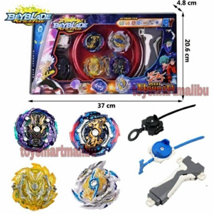 PROMO  4PCS BEYBLADE BURST SET WITH GRIP LAUNCHER BEY ARENA MAINAN