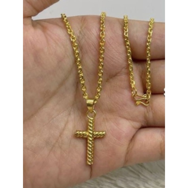 Kalung Salib plintir Replika Emas 24k,  elegant