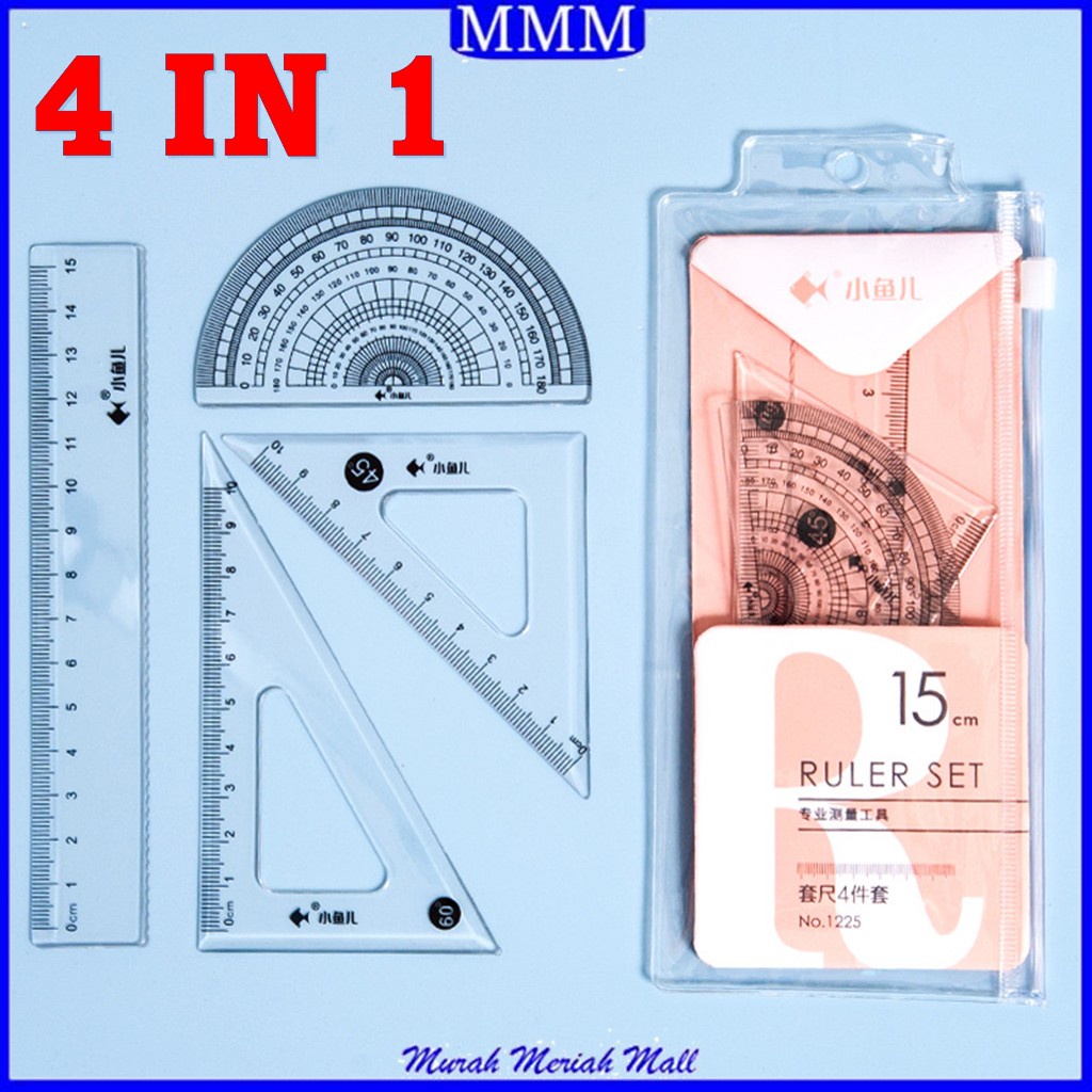

MMM Penggaris Set 4 IN 1 Panjang 15Cm Penggaris Bening Sekolah Isi 4Pcs Lucu Ruller Set Transparant Perlengkapan Sekolah Menggambar Pelajar Mahasiswa Motif Polos Kemasan Ziplock