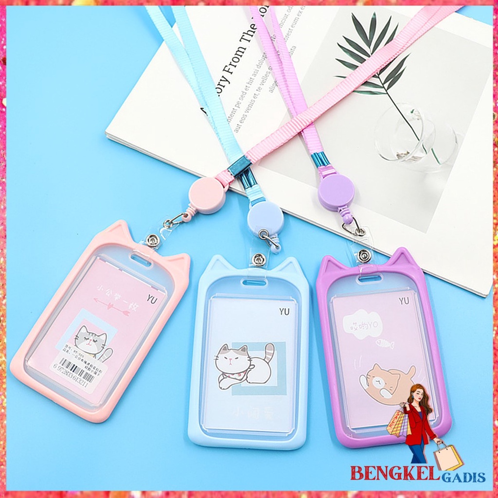 

BG Name Tag Lanyard Gantungan Kartu Motif Kucing Kelinci Akses MRT Busway E-Money Flazz BRIzi Bentuk Karakter Hewan Warna Pastel Lanyart Card Holder Id Card