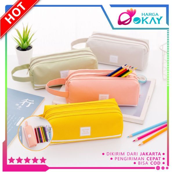 

HO Kotak Pensil Dan Stationery Dual Zipper Dompet Pensil 2 Pouch Tempat Alat Tulis Perlengkapan Sekolah Dua Sisi Resleting