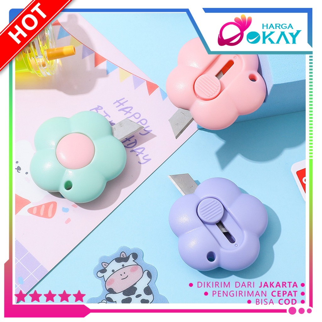 

HO Cutter Mini Portable Bentuk Bunga Pemotong Kertas Cutter Lucu Bentuk Flower Warna Pastel Untuk Unboxing Paket