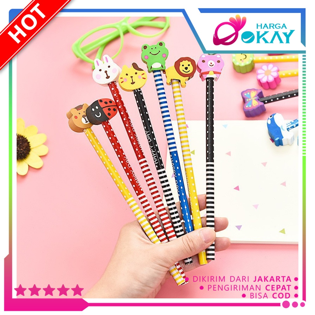 

HO Pensil Fancy Unik Pensil Warna-Warni Untuk Souvenir Pensil Karakter Kartun Lucu Motif Garis Polkadot Pensil Karakter + Penghapus Pensil Lucu Ada Penghapus 3D Alat Tulis Sekolah TK SD Cartoon Pencil With Eraser