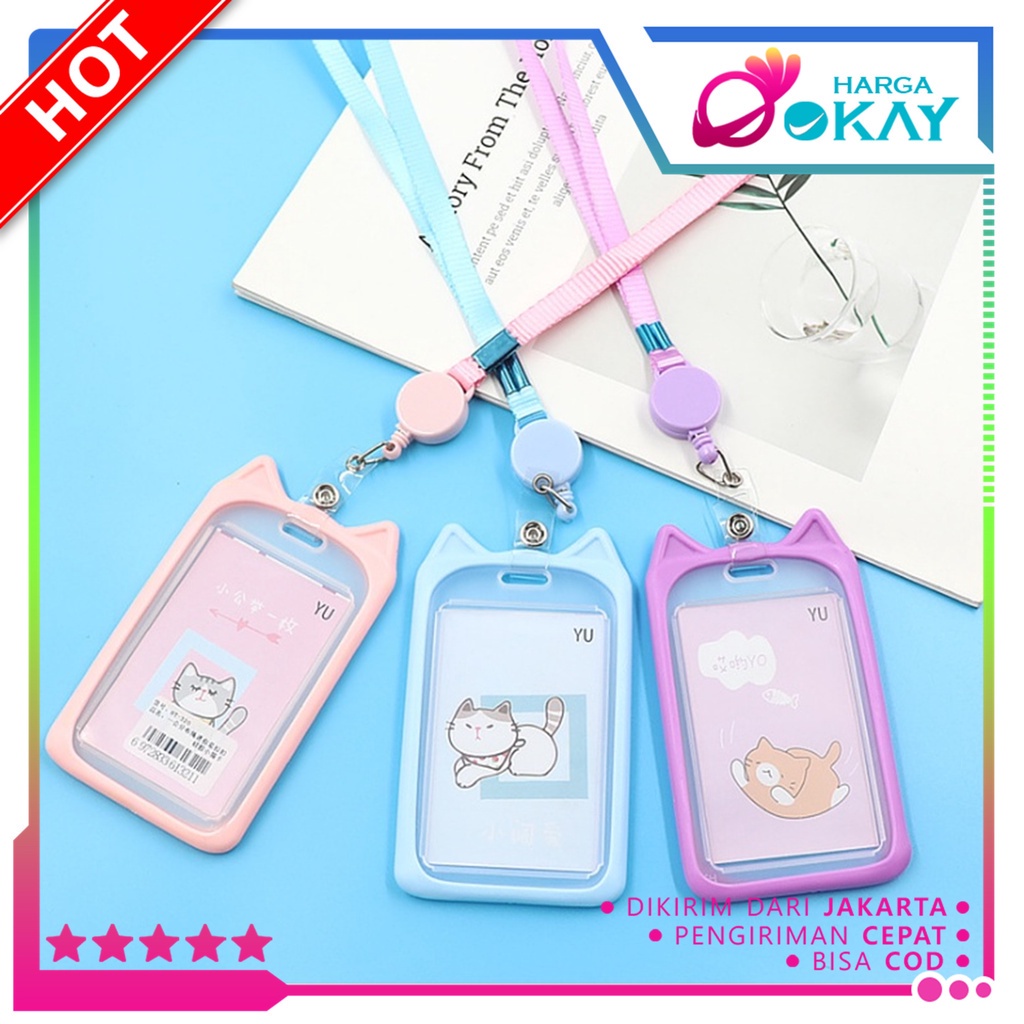 

HO Name Tag Lanyard Gantungan Kartu Motif Kucing Kelinci Akses MRT Busway E-Money Flazz BRIzi Bentuk Karakter Hewan Warna Pastel Lanyart Card Holder Id Card