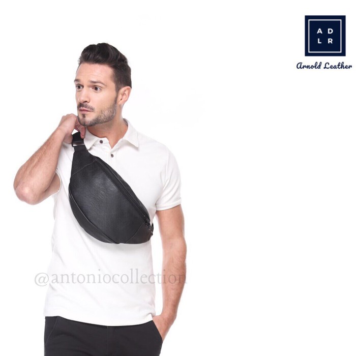 Tas Selempang Pria Kulit Hitam / Sling Bag / Waist Bag / Tas Pinggang(E6T5) Tas pria tas punggung Ta