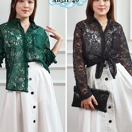 Ab511740 Baju Atasan Kemeja Brukat Brokat Transparan Hitam Putih Merah Hijau Green Bla White Maroon 