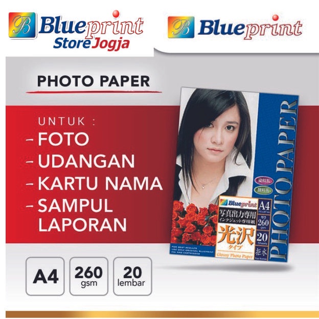 

Silahkan Order] Kertas Foto A4 Glossy Photo Paper BLUEPRINT A4 260 gsm - Isi 20 Lembar