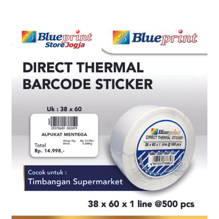 

^^^^^] Direct Thermal Sticker / Label Stiker BLUEPRINT 38x60 x1 Line Isi 500