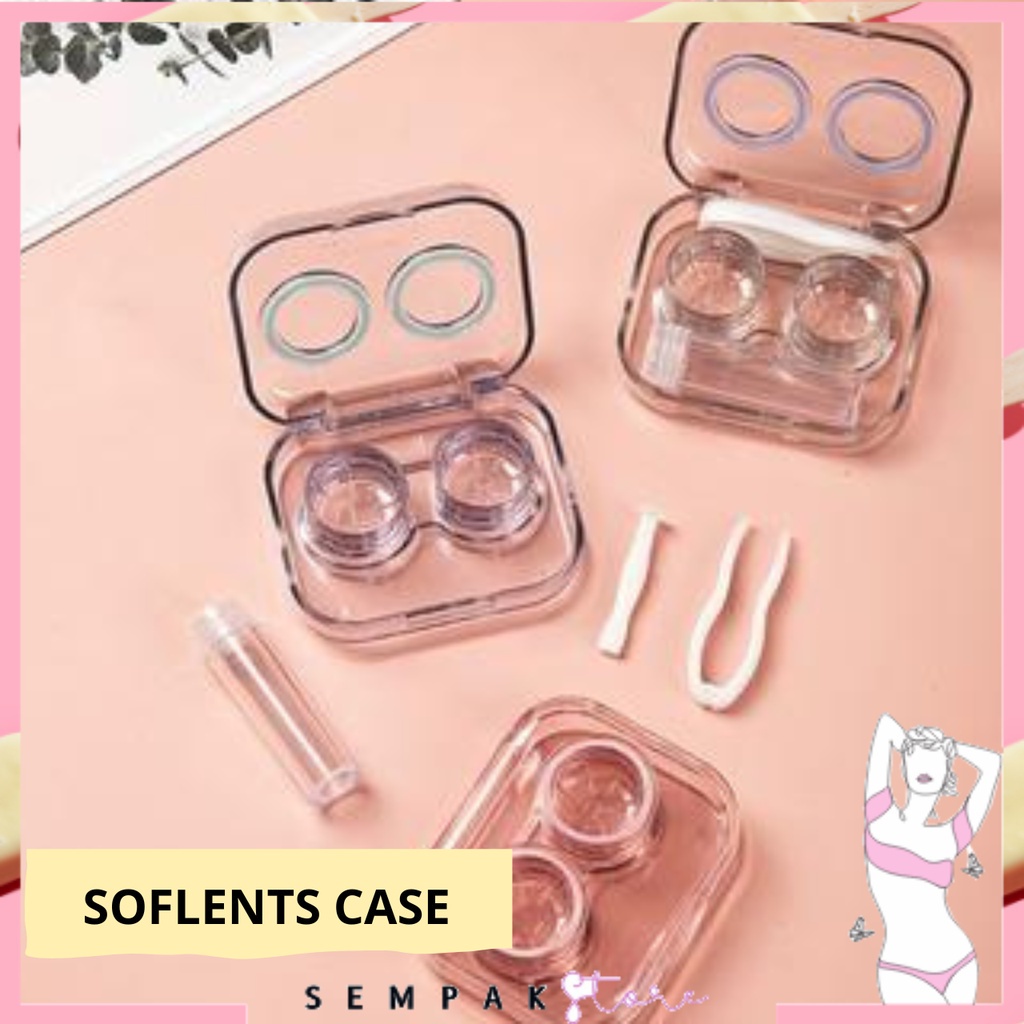 SS Softlens Case Bening Plastik Tempat Kontak Lensa + Penjepit + Tongkat Tempat Softlens Bening Satu