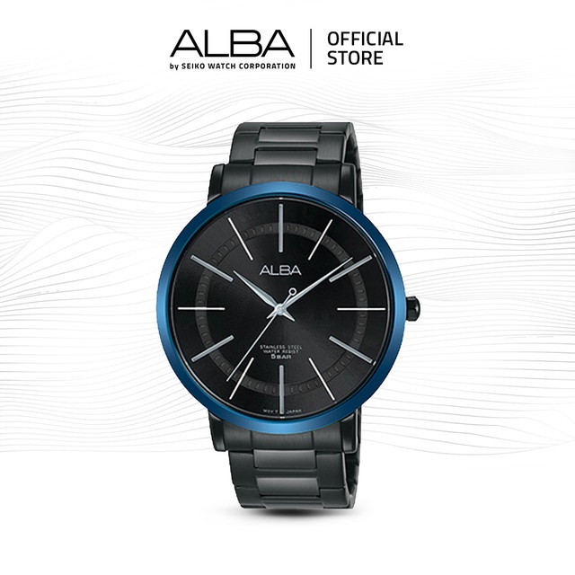 Alba Prestige Jam Tangan Pria AH8395 / AH8395X1 Quartz Black Dial Stainless Steel Strap Watch