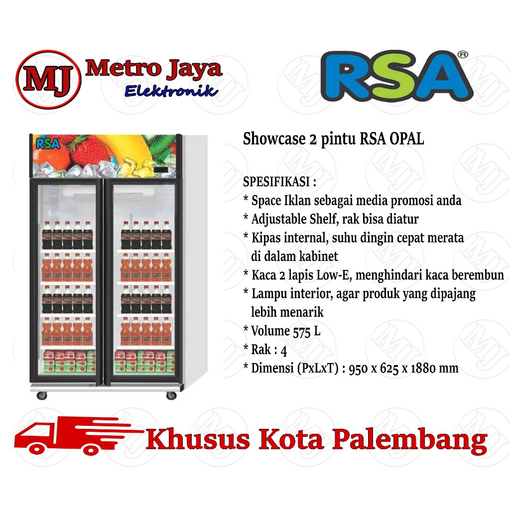 Showcase RSA OPAL pendingin minuman 2 pintu 575 liter 4 Rak Garansi