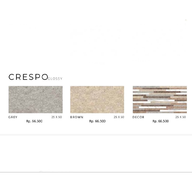 Keramik Glossy Crespo Warna Abu & Coklat/Crespo Decor Ukuran 25x50 by Platinum/Keramik Kualitas 1 Gr