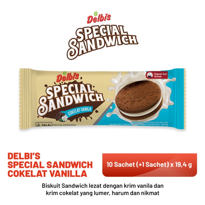 

Delbis Special Sandwich Cokelat Vanilla (10 Sachet x 19.4 gram)