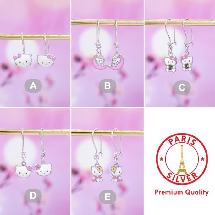 Anting Anak Hello Kitty Perak Asli Silver 925 Lapis Emas Putih Cewek Kualitas Premium