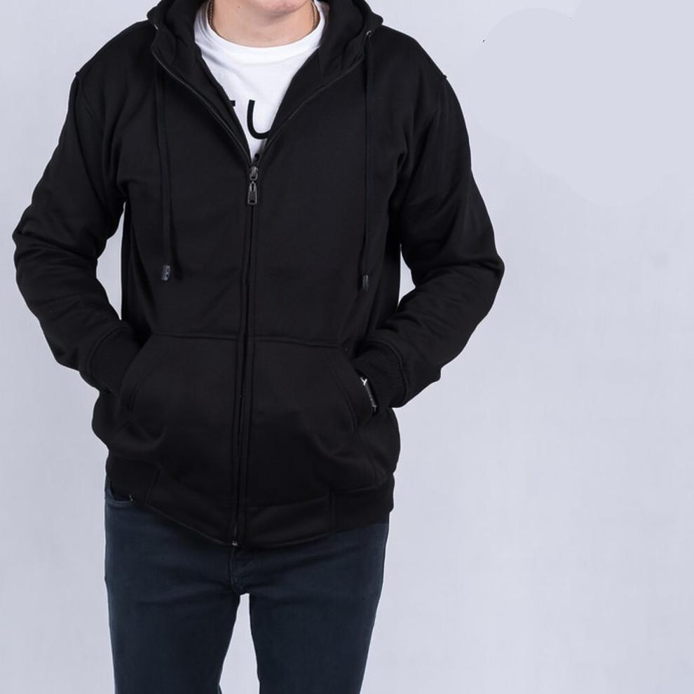 [Fashion] Jaket Hoodie Resleting Polos Pria Cowok Hitam Biru Merah Maroon Abu Coklat Aneka Warna TER