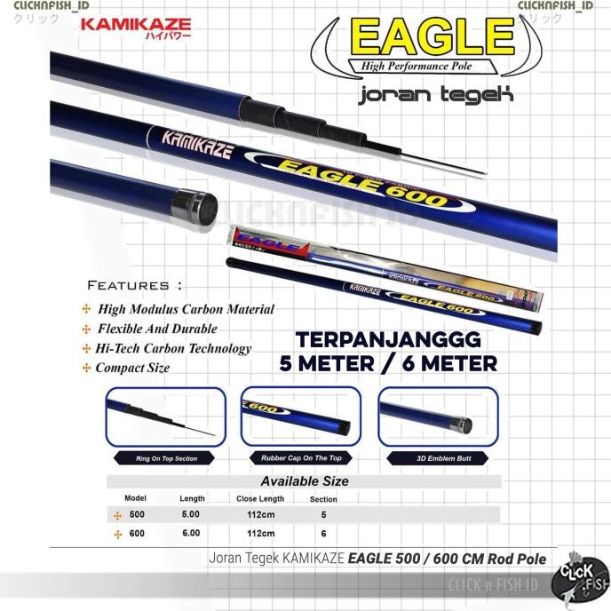 Joran Tegek KAMIKAZE EAGLE 5 / 6 METER PANJANG Carbon Pancing Rod Pole