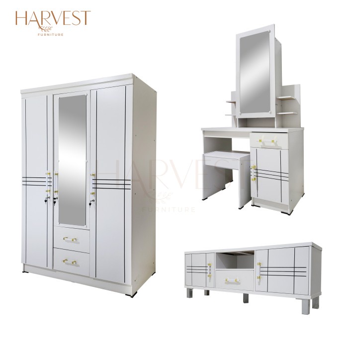 SET LEMARI PAKAIAN 3 PINTU, MEJA RIAS,BUFFET TERMURAH MODERN MINIMALIS
