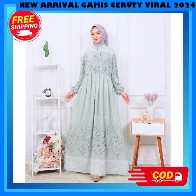 Gamis Ceruty Premium Mewah Fashion Muslimah Kekinian Gamish Ied Mubarak Murah Mewah Gamid Hitam Cewe