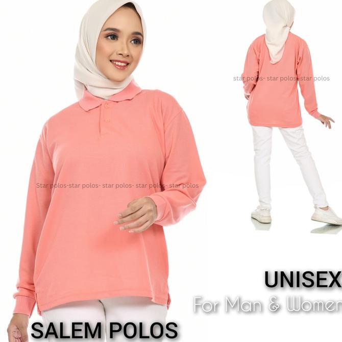 Kaos Kerah Panjang Wanita/ Kaos Kerah Panjang Pria Salem Polos