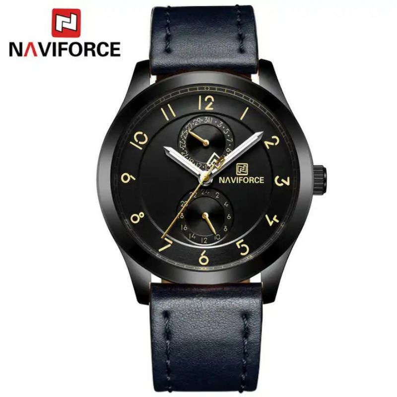 (BISA COD) JAM TANGAN PRIA NAVIFORCE 3004 ORIGINAL TALI KULIT CHRONO AKTIF DIAMETER 4,2CM