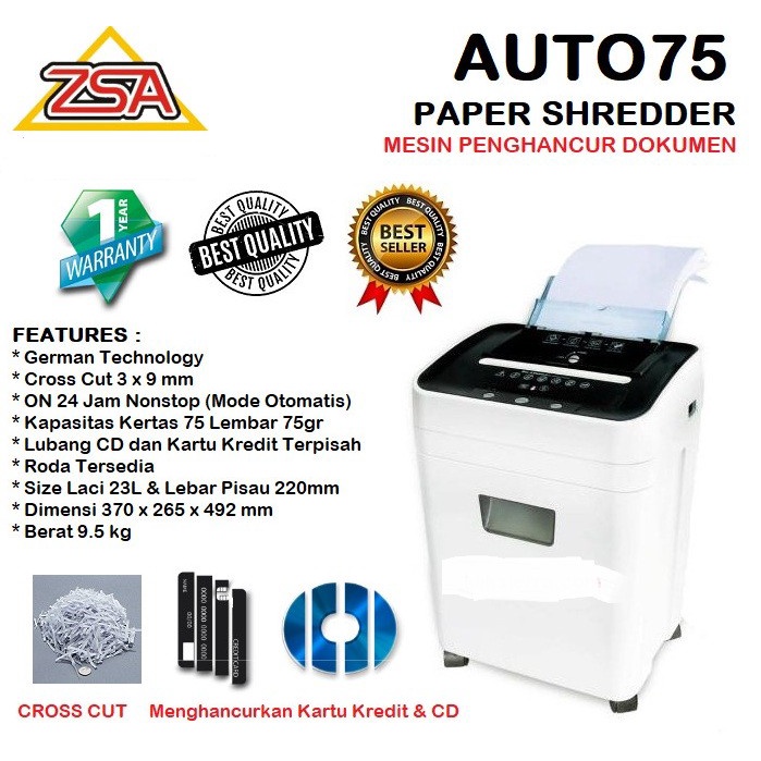 

Zsa Auto75 Mesin Penghancur Kertas Auto-75 Paper Shredder Document