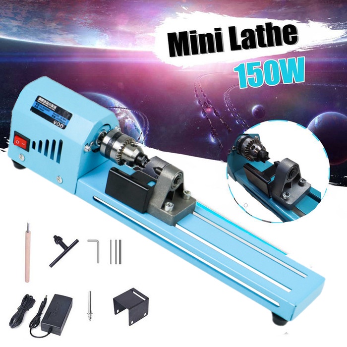 Mesin Bubut Kayu Mini Lathe Beads Grinding Polisher DIY 150W - Blue