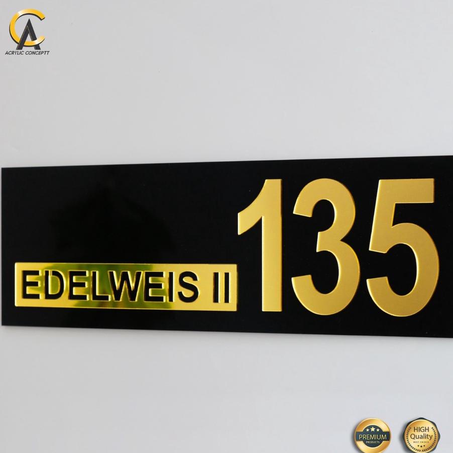 Plat Rumah Gold Timbul / Plat Nomor Rumah Akrilik / Plat Rumah Akrilik / Plat Nomor Nimalis / Akrili