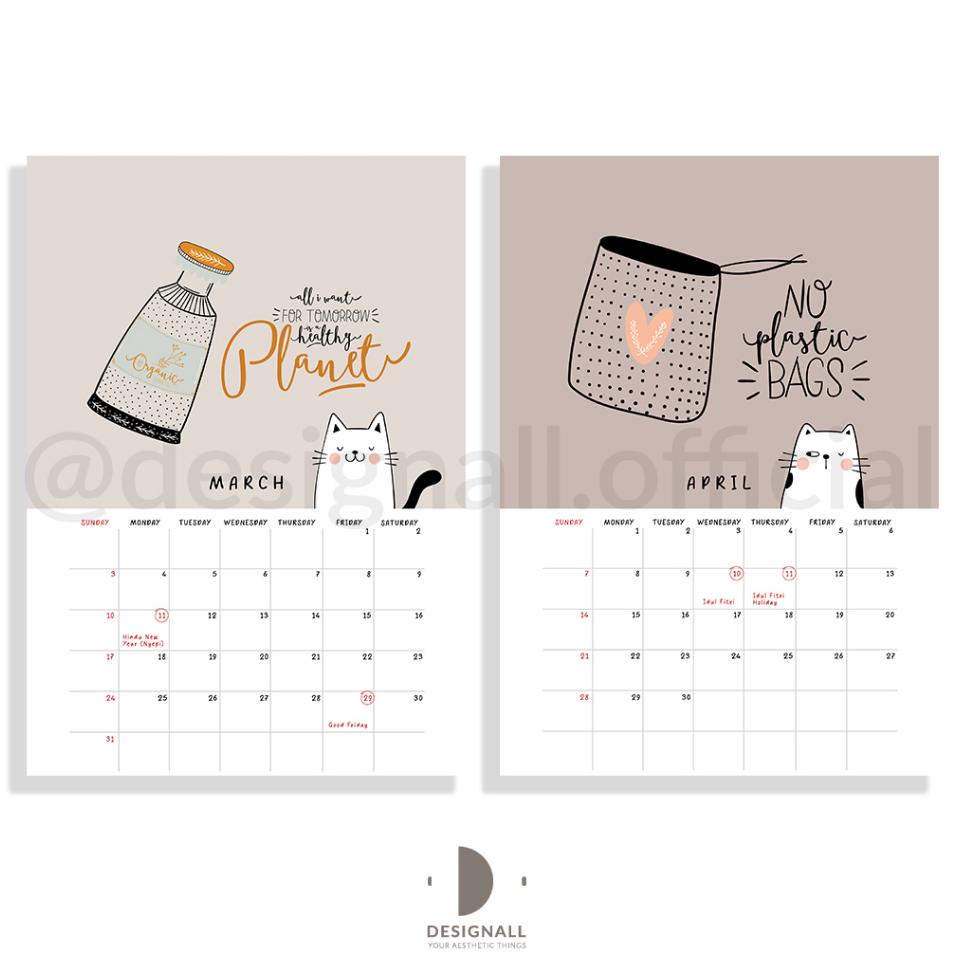 

Designall Kalender Dinding Aesthetic 2024 A3 Spiral Rz