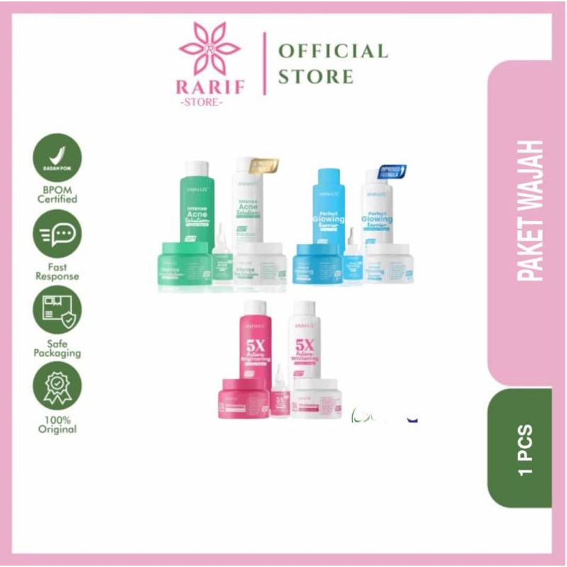 ❤️rarif_store❤️ORIGINAL PAKET ANIMATE Whitening Series 5in1 / Glowing Barrier Series 5in1 / Acne Sol