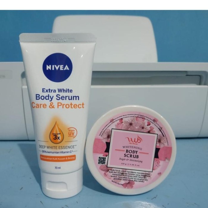 Body Scrub - Paket Pemutih Badan Wub Body Scrub Original, Nivea Body Serum Original