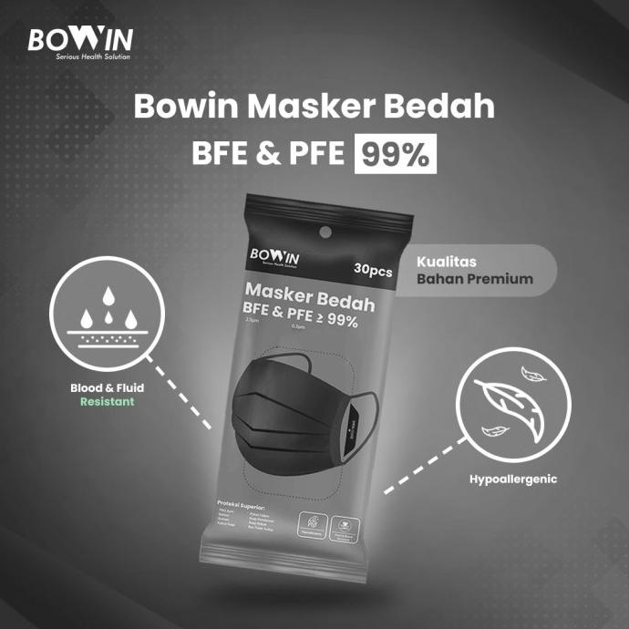 Terlaris Bowin Masker Bedah Bfe Pfe 99% (Masker Medis / Surgical / Disposable)