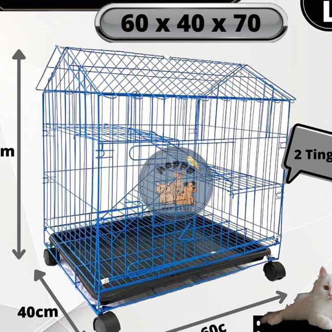 Kandang Kucing El Rumah 60X40X70 2 Tingkat + Roda/ Kandang Rumah Size L/ Kandang Besi Lipat/ Kandang
