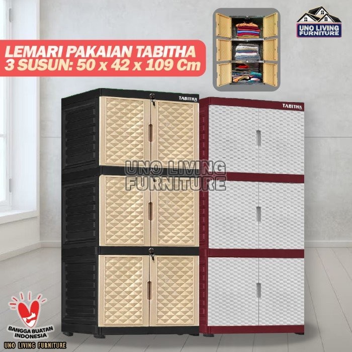 LEMARI PAKAIAN PLASTIK 3 SUSUN FULL KUNCI LEMARI TABITHA TABITHA